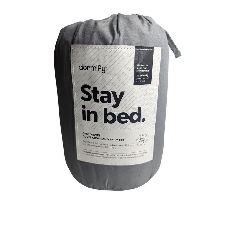 Dormify Twin/Twin XL Grey Velvet Duvet Cover (68"x92") and Sham (20"x26") Set